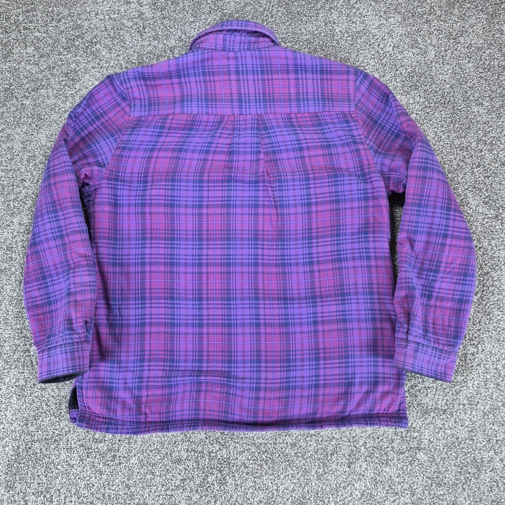 L.L.Bean Fleece Lined Flannel Shirt Women's XS Purple Plaid Button Down Shacket - Picture 4 of 7